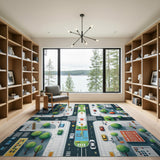 ODIKA Washable City Map Kids Play Rug - Non-Slip Low Pile Area Carpet