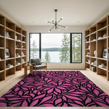 Vibrant Pink Tribal Leaf Area Rug