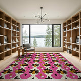 Vibrant Pink Abstract Leaf Motif Area Rug
