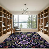 Ornate Purple Floral Vine Area Rug