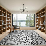 Black and White Swirling Waves Black White Abstract Area Rug