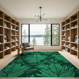 Lush Teal Fern Leaf Area Rug