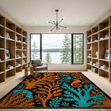 Orange Teal Coral Reef Sea Life Area Rug