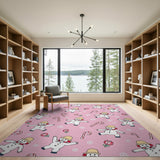 Festive Pink Cartoon Snowmen Candy Cane Rug
