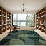 Abstract Area Abstract Green Leaves Area Rug