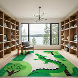 Playful Smiling Crocodile Kids Area Rug