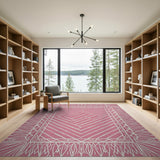Pink Geometric Maze Area Rug with Ornate Borders