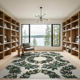 Green Floral Wreath Area Rug