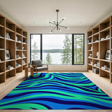 Abstract Area Blue and Teal Wavy Blue Teal Abstract Area Rug