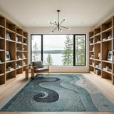 Teal Abstract Wave Swirl Area Rug