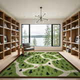 Whimsical Green Forest Trails Kids Rug