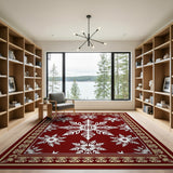 Red Snowflake Area Rug with Ornate Gold Border