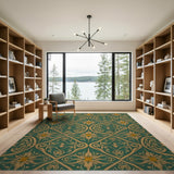 Green Emerald Green Gold Ornate Floral Area Rug