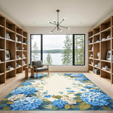 Blue Hydrangea Floral Washable Area Rug