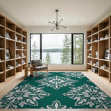 Green Emerald Green Snowflake Mandala Area Rug