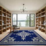 Traditional Persian Navy Blue Ornate Persian Medallion Rug