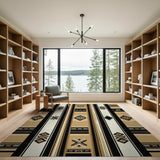 Tan Black Southwestern Geometric Stripe Rug