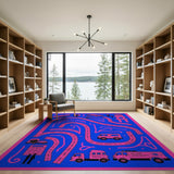 Playful Pink Road Maze Kids Area Rug