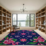 Navy Hibiscus Anchor Coastal Area Rug