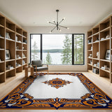 Ornate Orange Navy Medallion Area Rug