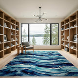 Blue Watercolor Ocean Waves Area Rug