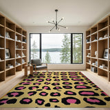 Yellow Leopard Print Area Rug with Pink Spots
