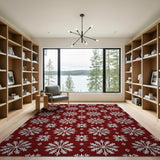 Red Snowflake Tribal Pattern Area Rug