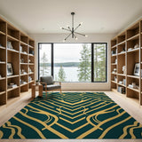 Teal Gold Geometric Zigzag Area Rug