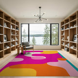 ODIKA Abstract Mid-Century Modern Washable Area Rug - Vibrant Pink & Orange Low Pile