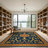 Multi-color and Patterns Navy Blue Gold Ornate Medallion Area Rug