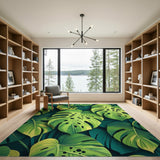 Green Vibrant Monstera Leaves Green Area Rug