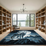 Wolf Howling at Full Moon Mountains Area Rug