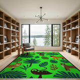 Whimsical Jungle Animals Cartoon Area Rug