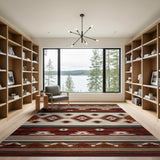 ODIKA Southwestern Tribal Washable Area Rug - Rust & Cream Low Pile Non-Slip Rug