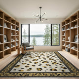 Ivory Leopard Print Area Rug with Gold Border