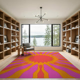 Radiant Pink Orange Sunburst Area Rug