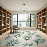 Watercolor Green Eucalyptus Leaves Area Rug