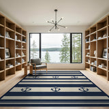 Navy Anchor Stripe Coastal Area Rug