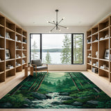 Moonlit Pine Forest Waterfall Area Rug