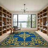 Traditional Persian Navy Blue Gold Ornate Border Area Rug