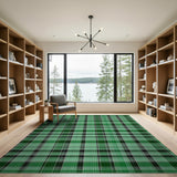 Emerald Green Black Plaid Area Rug