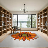 Bold Orange Sunflower Mandala Area Rug