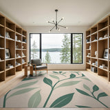 Green Leaves on Beige Area Rug