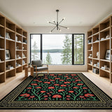 Moonlit Red Poppy Mushroom Floral Rug