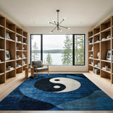 Blue Yin-Yang Geometric Area Rug