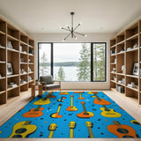 Vibrant Guitar Notes Blue Pattern Area Rug