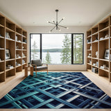 Teal Blue Geometric Lattice Area Rug