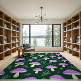 Multi-color and Patterns Whimsical Purple Mushroom Butterfly Area Rug