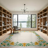 Vintage Yellow Floral Border Area Rug