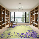 Purple Floral Vintage Area Rug on Yellow